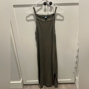 Olive Green Ribbed Midi Dress